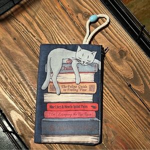 Cat Napping On Books Wristlet Wallet Clutch